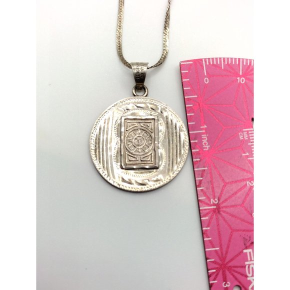 Sterling Silver Aztec Deity Round Pendant Necklace MEXICO STAMPED 17.5" - Picture 11 of 11